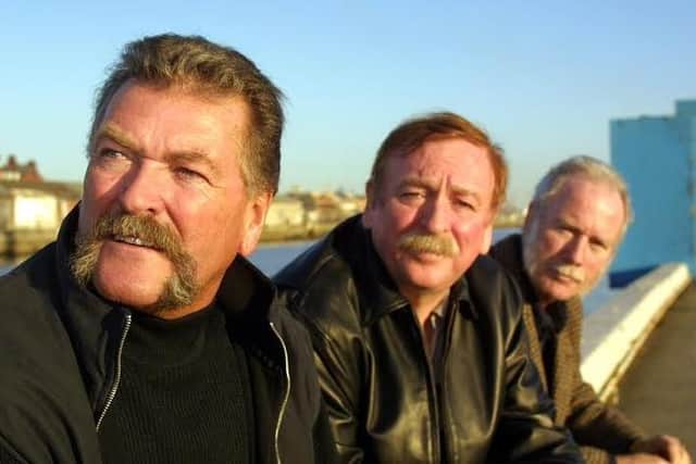 Tommy Byrne, Brian Warfield and Noel Nagle who are members of the Irish ballad group the Wolfe Tones. Pic Photocall Ireland