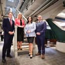 McConnell’s Distillery and Visitor Experience officially opened its doors at Crumlin Road Gaol today. Pictured US Special Economic Envoy Joe Kennedy, First Minister Michelle O'Neill, deputy First Minister Emma Little Pengelly, John Kelly, CEO Belfast Distillery Company. Credit: PressEye