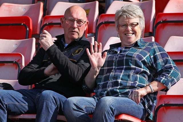 Some of the Stags fans who made the long trip to Exeter City to see Mansfield's 4-1 win on 30th March 2019.