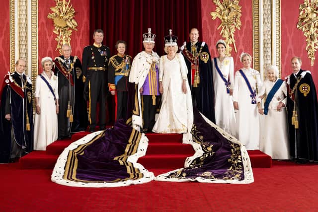King Charles III and Queen Camilla are pictured with members of the working royal family: (left to right) the Duke of Kent, the Duchess of Gloucester, the Duke of Gloucester, Vice Admiral Sir Tim Laurence, the Princess Royal, King Charles III, Queen Camilla, the Prince of Wales, the Princess of Wales, the Duchess of Edinburgh, Princess Alexandra, the Hon. Lady Ogilvy, the Duke of Edinburgh.