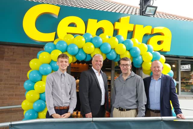 Experienced store owners from Centra York Road in Belfast, Gareth and Tracey Beacom, have opened the doors to their second Centra, located on the Shore Road in Newtownabbey. The 1,700 sq ft store and petrol forecourt is a welcome addition to the area supporting 12 jobs and combines convenience retail with an extensive food-to-go and grocery offering. Pictured are Adam Beacom (retailer’s son), Paddy Murney, retail sales director, retailer Gareth Beacom and Barry Holland, business development manager