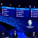 Close-up of Group A, B, C and D shown on the LCD screens following the UEFA Euro 2024 draw at the Elbphilharmonie in Hamburg, Germany. (Photo by Adam Davy/PA Wire)