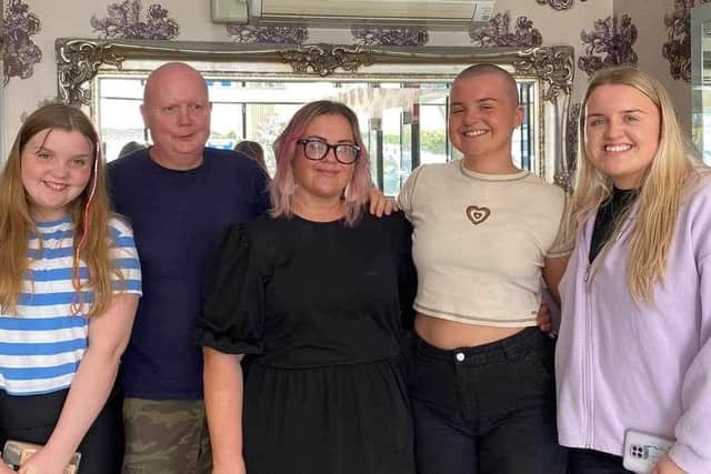 Sophie's family watched on as her hair was shaved off by hairdresser Joanne McKelvey