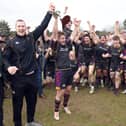 Instonians celebrated winning  the All-Ireland Division 2B title after thrashing Skerries at Shaw's Bridge