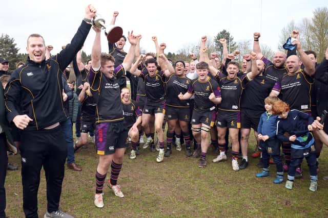 Instonians celebrated winning  the All-Ireland Division 2B title after thrashing Skerries at Shaw's Bridge
