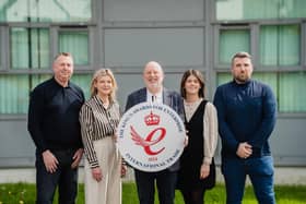 Londonderry firm, Alchemy Technology Services is awarded on King’s Award for Enterprise. The Alchemy senior leadership team are pictured are Richard Gelson, Erin McFeely, CEO John Harkin,  Lauren Baker, Declan Meenan