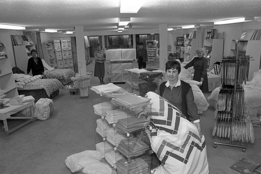 Mrs Marie Gourley pictured in September 1987 in the household department of the new Menary's department store which was opened in Newtownards. Picture: News Letter archives/Darryl Armitage