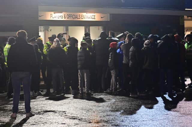 Glentoran Fans protest after their game at The Oval in Belfast. Pic  Pacemaker