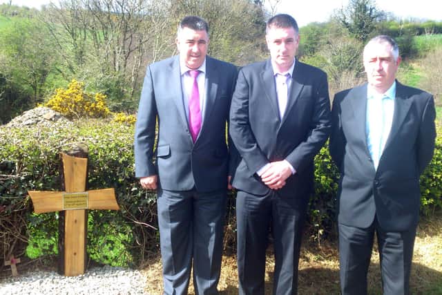Cyril, Lester and Jim Elliott, brothers of Cpl James Elliott, as they marked the 40th anniversary of his death. UDR man Jim Elliott was murdered by the IRA. His body was dumped on a border road near Newtownhamilton.