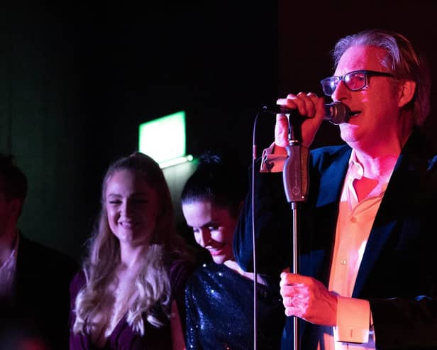 Line Of Duty star Adrian Dunbar delighting fans with a rendition of an Elvis Presley classic, That's All Right, at the QT jazz bar underneath the Middle Eight hotel in Covent Garden, London, on Friday nigh