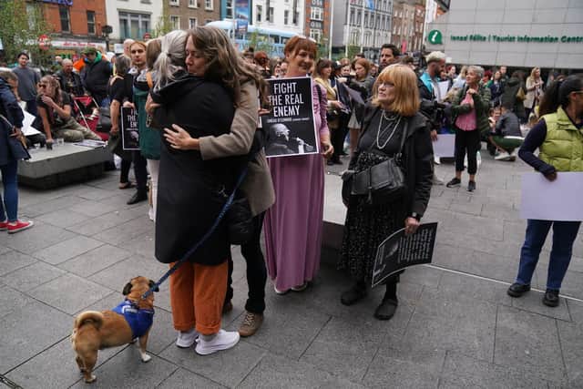 Fans at Barnardo Square in Dublin’s city centre to sing in memory of Sinead O’Connor  Pics: Brian Lawless/PA Wire