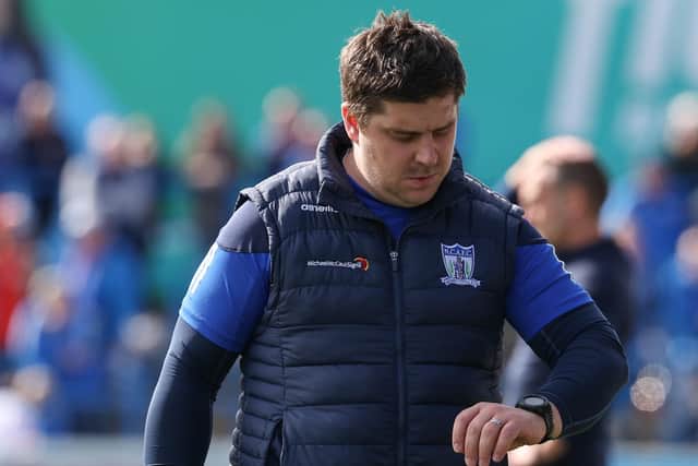 Newry City manager Gary Boyle pictured during Saturday's game at the Coleraine Showgrounds