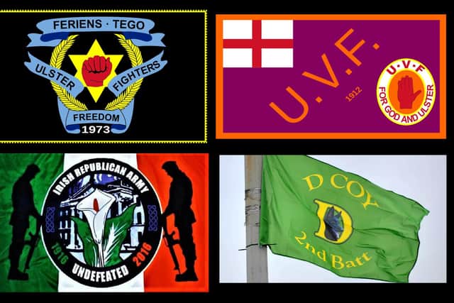 A collection of paramilitary flags still commonly flown around Northern Ireland