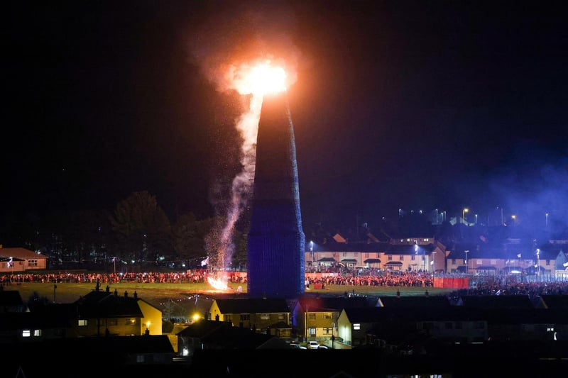 Craigyhill bonfire in Larne is lit for the 11th night.  Bonfires are lit across Northern Ireland every 11th July night to mark the 1690’s Battle of the Boyne won by King William.  The Co. Antrim bonfire is the biggest in Northern Ireland 



Photo by Jonathan Porter / Press Eye.