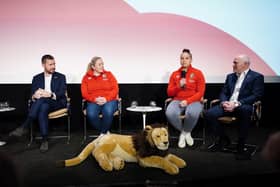 Ben Calveley, Niamh Briggs, Shaunagh Brown and Ieuan Evans speak to the media during a press conference in London