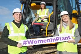 CITB NI launch women in construction plant operator programme. Pictured are Fergal and Linda McKinney from McKinney Safety Centre Ltd and Rachel McKeeman CITB NI