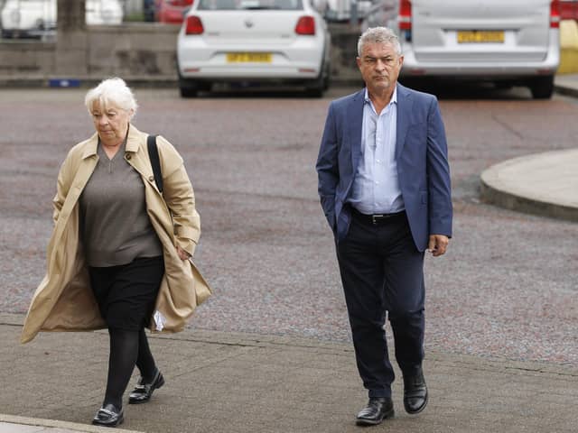 Siobhan Rose, nee Rush, (left) daughter of Elizabeth "Libbi" Rush, and Andrew Rush, son of Elizabeth "Libbi" Rush, arriving to the Omagh Bombing Inquiry at Bradford Court in Belfast. The public inquiry is examining the circumstances surrounding the Omagh bombing, in which 29 people, including a woman pregnant with twins, were killed when a dissident republican car bomb exploded in the Co Tyrone town on August 15, 1998