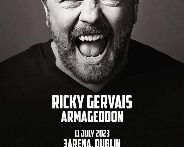Ricky Gervais will take his Armageddon World Tour to Dublin's 3Arena on July 11, 2023