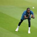 England's Jofra Archer during a nets session. (Photo by John Walton/PA Wire)