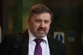 Robin Swann leaving the Clayton Hotel in Belfast after giving evidence to the UK Covid-19 inquiry hearing.