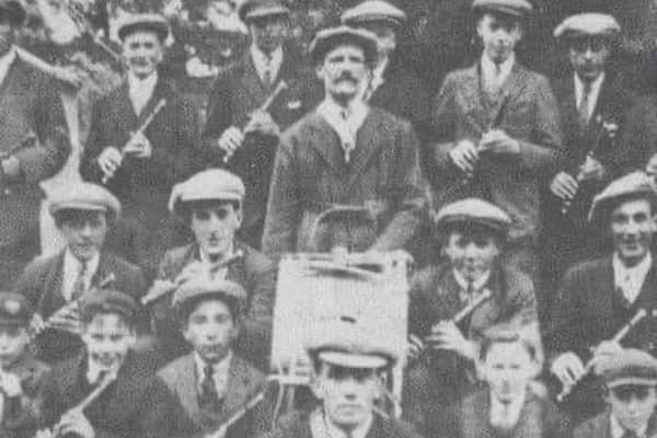 The man behind the bass drum in the black & white photograph is  Alex Moore - the  Great Grandfather of Cllr Jonny Jackson who proposed to form the band in 1923.