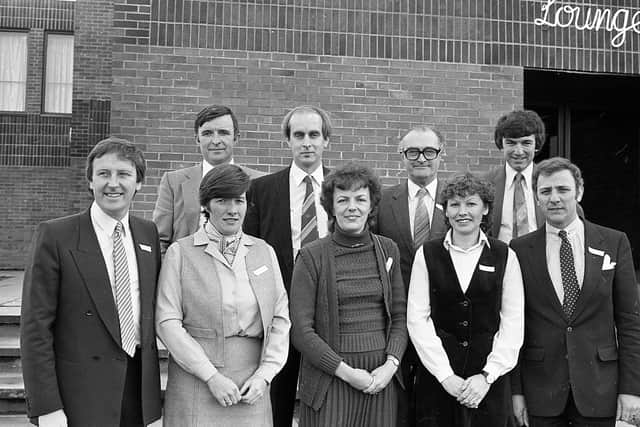 Members of the North Down Charity Horse Show Committee, pictured in December 1982 at a reception in Dundonald, who raised £3,500 for local charities. Pictured are Mr Alan Buchanan, chairman, Miss Fran Wardeg, secretary, also included are Mr Laurence Cave, Mrs Pat Dunlop, Mr Pat McMorran, Mrs Mari Quaile, Mr Ken Taylor, Mr Brian McCreery and Mr Leonard Cave. Picture: Farming Life/News Letter archives