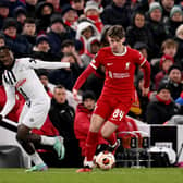 Northern Ireland international Conor Bradley on show for Liverpool in the Europa League win over LASK at Anfield. (Photo by Andrew Powell/Liverpool FC via Getty Images)