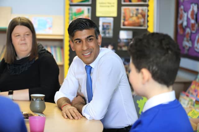 Prime Minister Rishi Sunak speaking with students as he visits Glencraig Integrated Primary School in Holywood, during his trip to Northern Ireland following the restoration of the powersharing executive