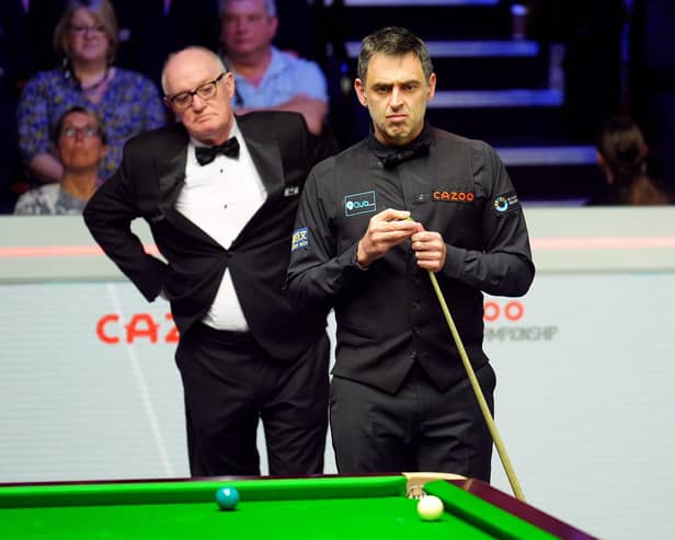 Ronnie O'Sullivan during his first round match against Jackson Page (not pictured) in the World Snooker Championship at the Crucible