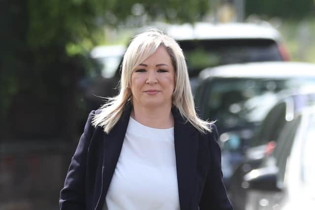 Sinn Fein Vice President Michelle O'Neill  arrives at St Patrick's Primary School polling station in Coalisland, County Tyrone to cast her vote in the Northern Ireland council elections. Picture date: Thursday May 18, 2023. PA Photo. See PA story ULSTER Elections. Photo credit should read: Liam McBurney/PA Wire