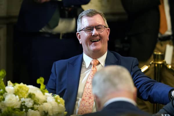 DUP leader Sir Jeffrey Donaldson at the annual "Friends of Ireland Luncheon" hosted by Speaker Kevin McCarthy on Capitol Hill in Washington, DC, during Taoiseach Leo Varadkar's visit to the US for St Patrick's Day. 
Photo: Niall Carson/PA Wire