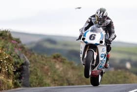 Michael Dunlop on the Team Classic Suzuki GSX-R750 during qualifying at the Manx Grand Prix in 2022