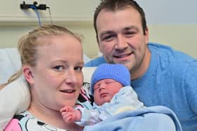 Mum Sophie Moulds and Dad Harry with her Baby boy Alfie who was born at 00.43 and weighed 81bs 4oz at the RVH on New Year's day.
Photo: Colm Lenaghan/Pacemaker