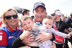 Glenn Iriwn with his partner Laura, baby daughter Gia and son Freddie at the North West 200 this year.