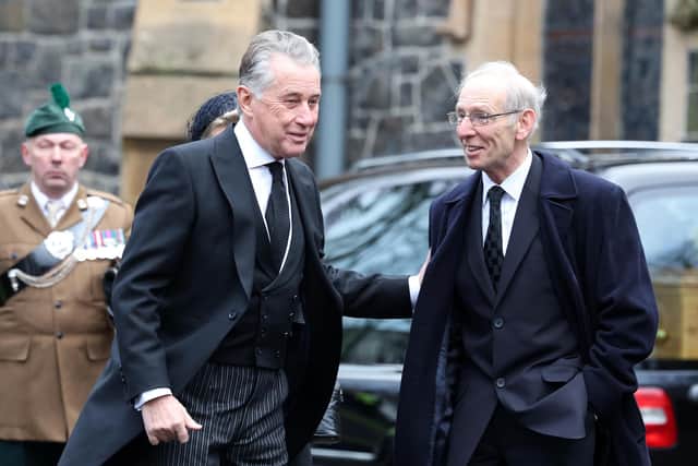 Funeral of former Lord Lieutenant of County Antrim Joan Christie CVO OBE at St Patrick’s Parish Church, Ballymena. The Earl of Caledon arrives for the funeral. Picture by Jonathan Porter/PressEye