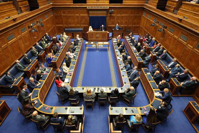MLAs in the assembly chamber at Parliament Buildings, Stormont