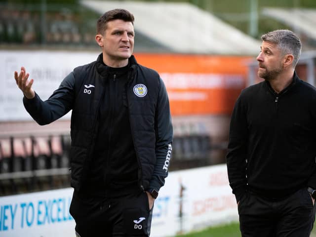 St Mirren manager Stephen Robinson and assistant Diarmuid O'Carroll (L) have agreed new deals with the Paisley-based club