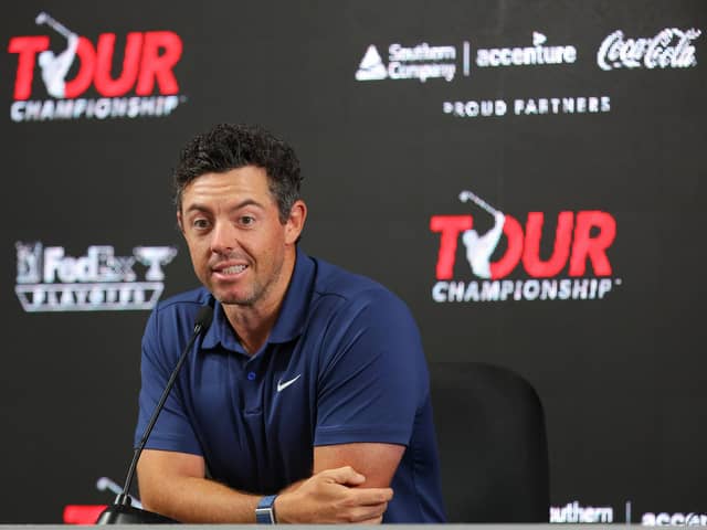 Northern Ireland's Rory McIlroy speaks to the media prior to the Tour Championship at East Lake Golf Club on Wednesday in Atlanta, Georgia.  (Photo by Kevin C. Cox/Getty Images)