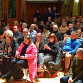 Some of the attendance at a public meeting held in the Guildhall on Wednesday evening opposing the proposed cuts to jobs and services at BBC Radio Foyle.  George Sweeney.