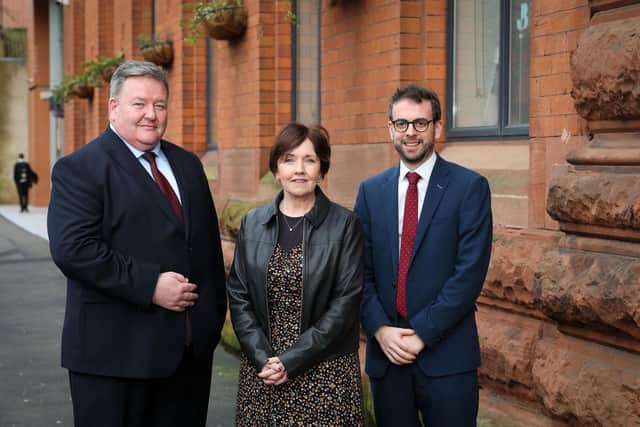 Brian Murphy, managing partner, BDO NI, Maureen O’Reilly , economist for the QES and Stuart Anderson, head of public affairs, NI Chamber