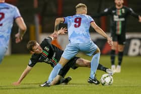 Jack Coyle in BetMcLean Cup action for Institute against Glentoran at The Oval, Belfast. PIC: INPHO/Matt Mackey