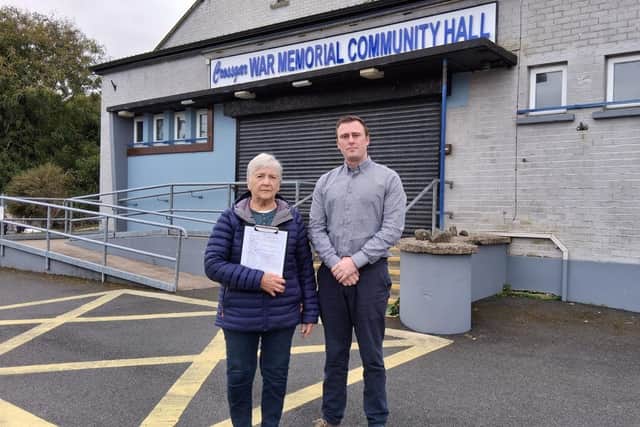 Ann Patterson, chairperson of Crossgar War Memorial Community Hall and DUP Cllr Callum Bowsie.