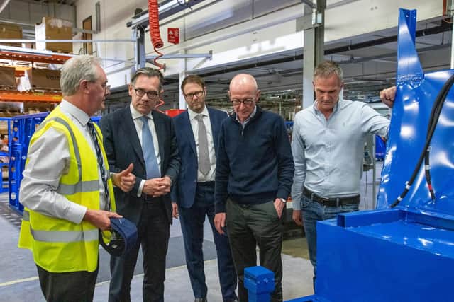 Labour treasury chief hails ‘huge potential’ of hydrogen as he visits clean transport pioneer Wrightbus. Pictured are Damian McGarry, development and manufacturing director at Wrightbus, Jean-Marc Gales, Wrightbus CEO, Dr Robert Best, director of Engineering at Wrightbus and Pat McFadden, Peter Kyle