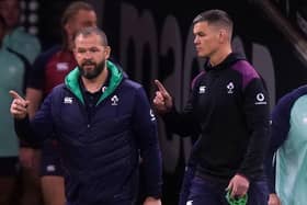 Ireland's Johnny Sexton (right) and head coach Andy Farell during a Captain's Run at Principality Stadium, Cardiff