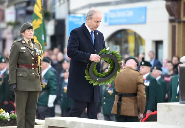 Taoiseach Michael Martin at the Remembrance Sunday service at the Cenotaph in Enniskillen in November 2022