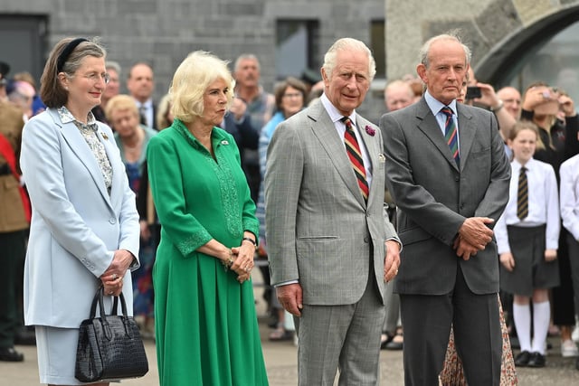 King Charles III and Queen Camilla (centre) with Lord and Lady Brookeborough during a visit to Enniskillen Castle