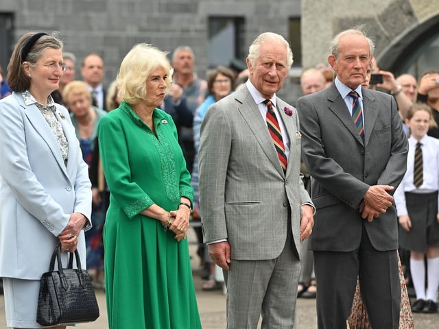 King Charles III and Queen Camilla (centre) with Lord and Lady Brookeborough during a visit to Enniskillen Castle