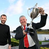 Niall McGinn pictured with Mayor of Causeway Coast and Glens Borough Council Ivor Wallace at this year's SuperCupNI draw. Picture by Stephen Hamilton/Presseye.
