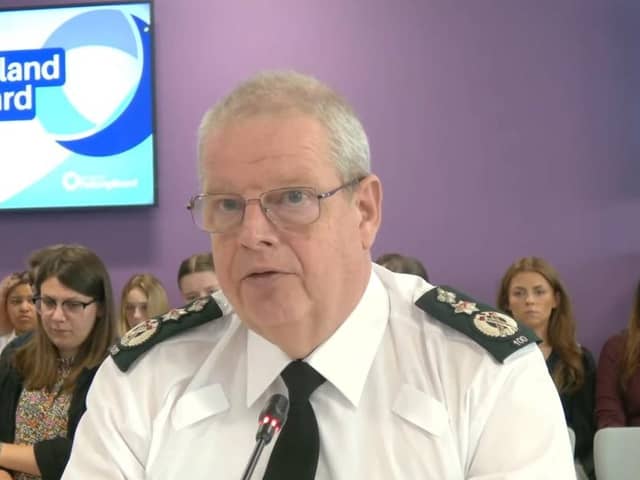 PSNI chief constable Simon Byrne at the NI Policing Board meeting on 1 June 2023