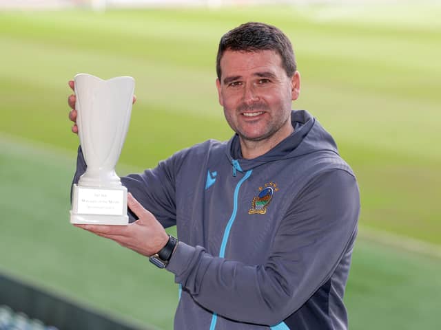 Linfield boss David Healy lifts his 17th NIFWA Manager of the Month award